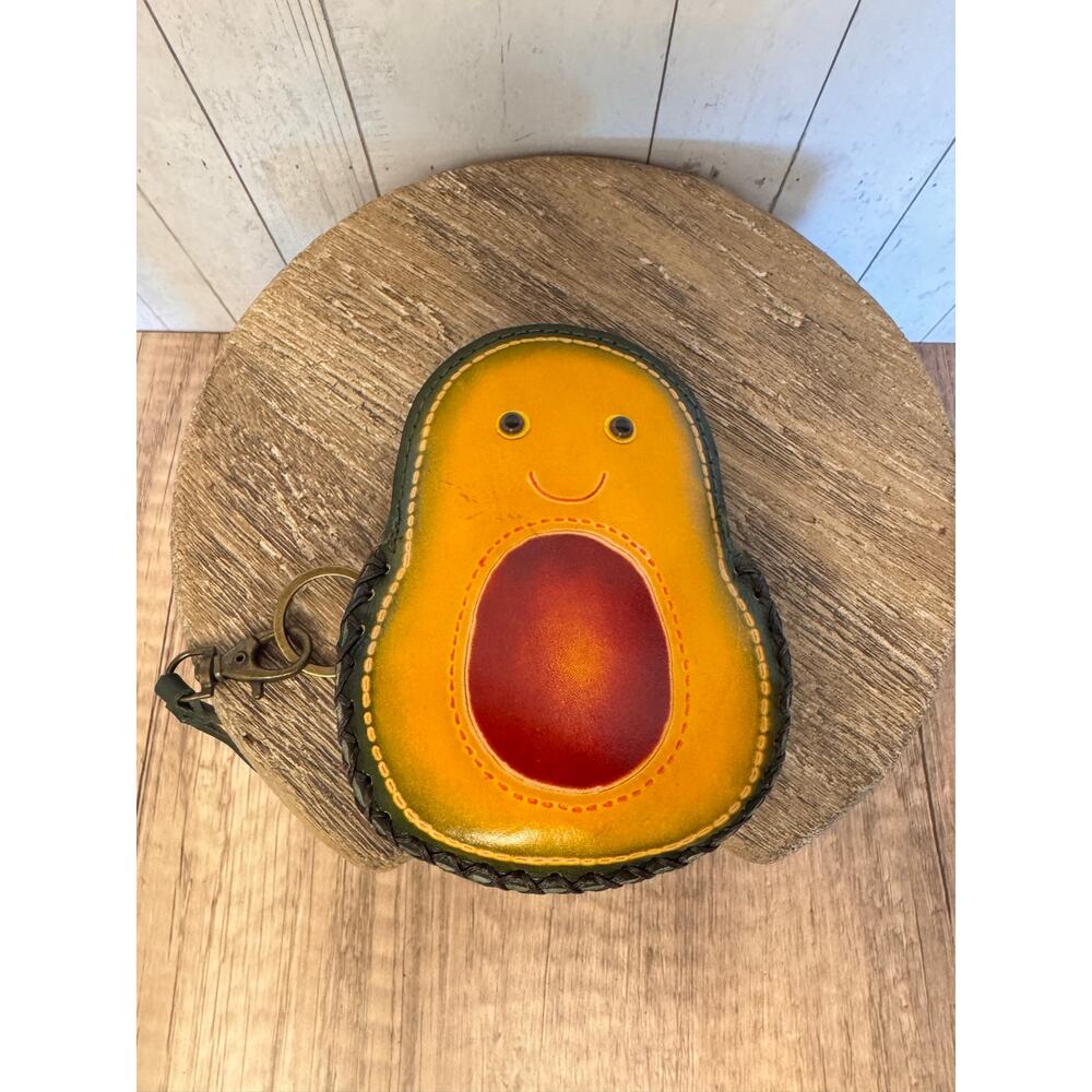 Genuine Leather Avocado Coin Purse Wristlet Cute Hand Painted Leather NEW!
